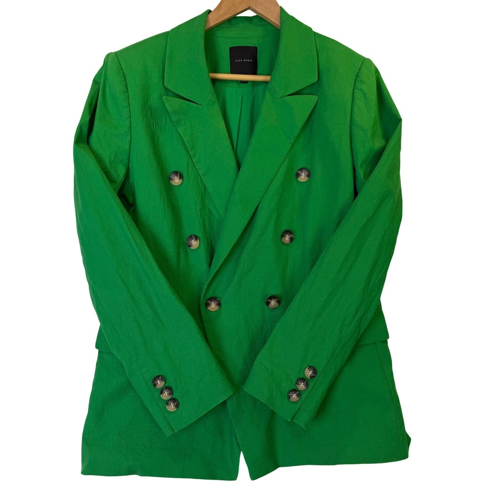 Alex Marie Green Linen Blend Button Front Blazer Jacket Preppy Classic Size 10 - Picture 3 of 8